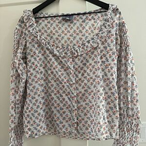 Chic Floral Ruffle Blouse - White and Pink
